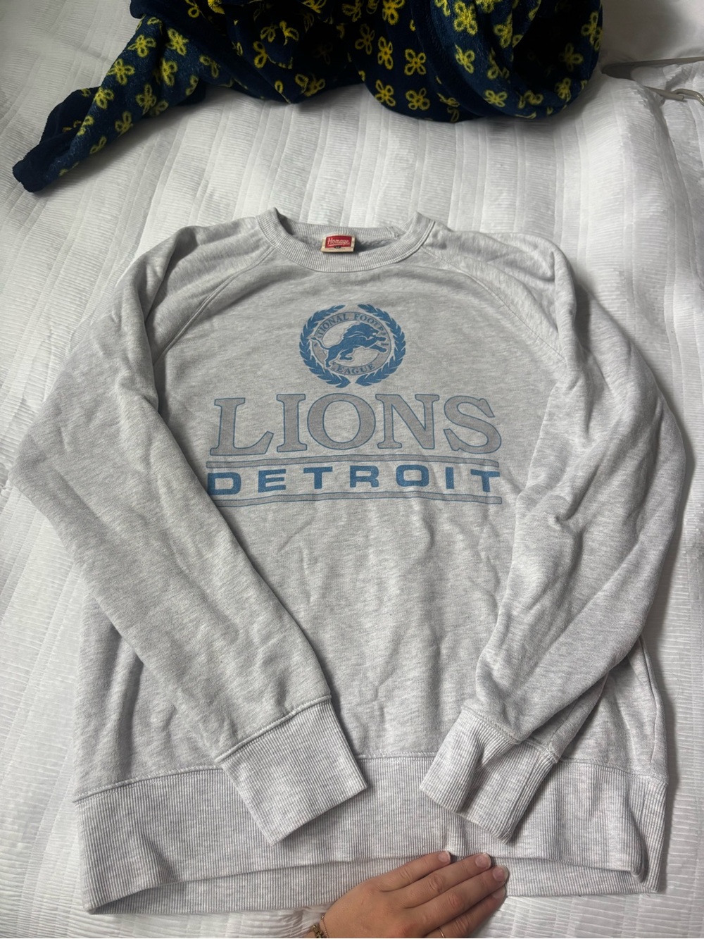 HOMAGE Gray Detroit Lions Crewneck Sweatshirt with Blue Logo